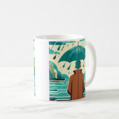 Mann auf Regentag Schirm Kaffee Tasse Tasse (VorderseiteRechts)