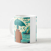 Mann auf Regentag Schirm Kaffee Tasse Tasse (Vorderseite Links)