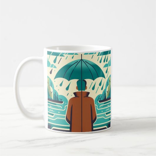 Mann auf Regentag Schirm Kaffee Tasse Tasse (Links)