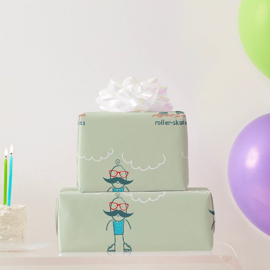 Mann auf Rollerskates Geschenkpapier