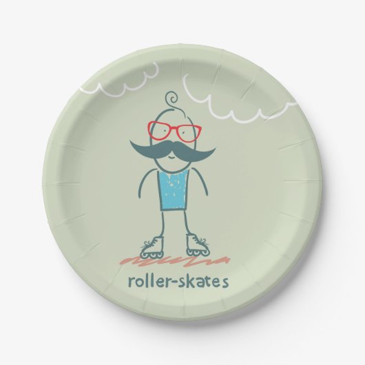 Mann auf Rollerskates Pappteller (Vorderseite)