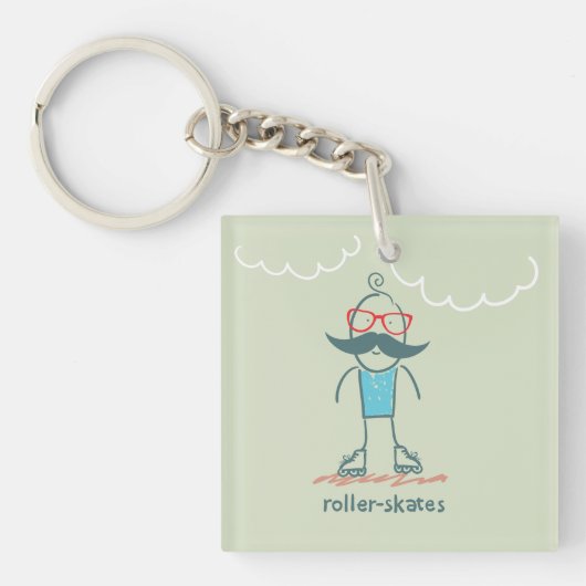 Mann auf Rollerskates Schlüsselanhänger (Vorderseite)