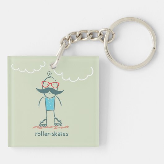 Mann auf Rollerskates Schlüsselanhänger (Rückseite)