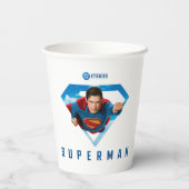 Mann aus Stahl im Flug Pappbecher (Rückseite)