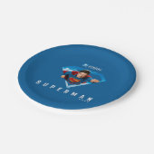 Mann aus Stahl im Flug Pappteller (Schrägansicht)