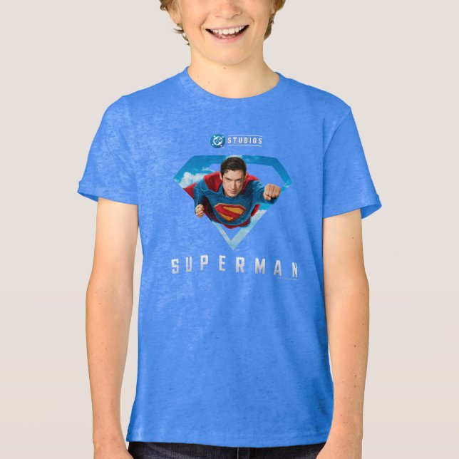 Mann aus Stahl im Flug Tri-Blend Shirt (Vorderseite)