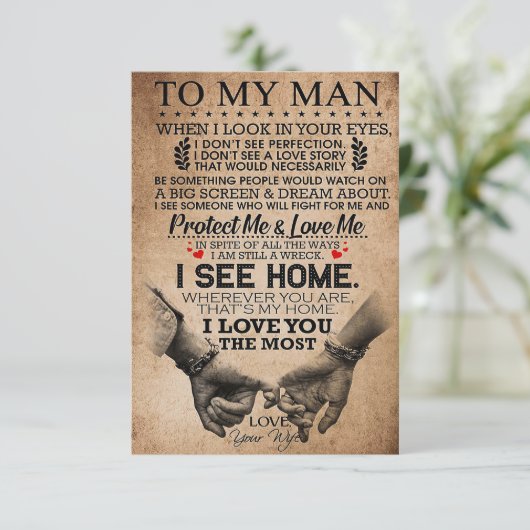 Mann beschütze mich und Liebe Dankeskarte (Stehend Vorderseite)