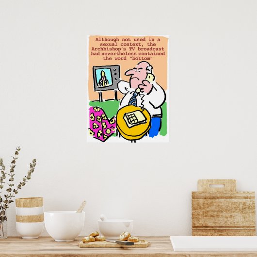 Mann beschwert sich über Telefon über Fernsehübert Poster (Küche)