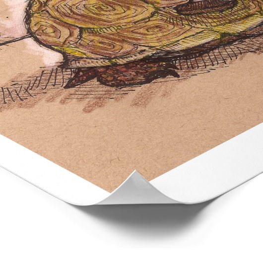 Mann, der auf einer Schildkröte zeichne, Poster (Ecke)