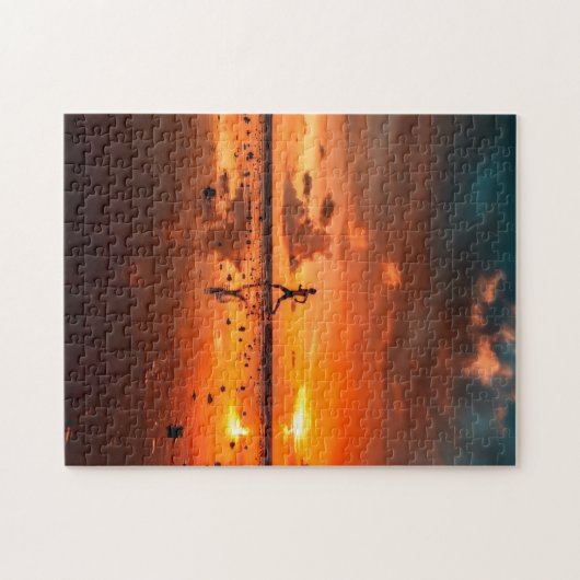 Mann, der bei Sunset am Strand läuft Puzzle (Horizontal)