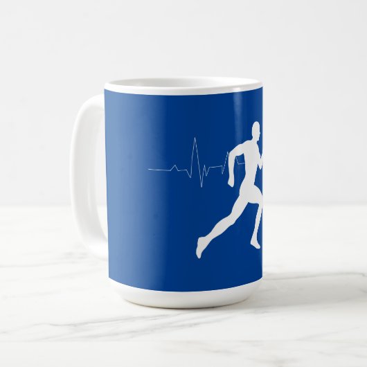 Mann, der die Silhouette von Läufern auf blauem Hi Kaffeetasse (Vorderseite Links)
