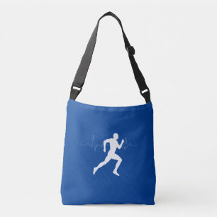 Mann, der die Silhouette von Läufern auf blauem Hi Tragetaschen Mit Langen Trägern