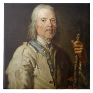 Mann, der ein Personal, c.1800 (Öl, hält auf Fliese