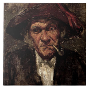 Mann, der ein Rohr, c.1859 raucht Fliese
