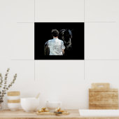 Mann, der ein schwarzes Pferd hält Poster (Küche)