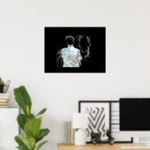 Mann, der ein schwarzes Pferd hält Poster (Heimbüro)