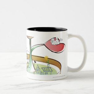 Mann, der eine eingemachte Pflanze wässert Zweifarbige Tasse