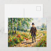 Mann, der Feldweg mit Cavalier Spaniel entlangläuf Postkarte (Vorne/Hinten)