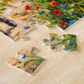Mann, der Feldweg mit Cavalier Spaniel entlangläuf Puzzle (Seite)