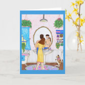 Mann, der in der Badezimmer-Ehefrau, Karte (Gelbe Blume)