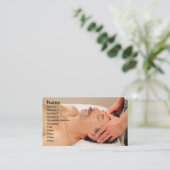 Mann, der männliches Gesicht massiert Visitenkarte (Stehend Vorderseite)