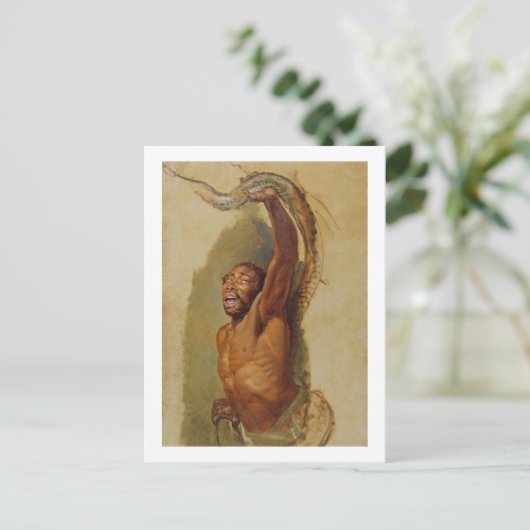Mann, der mit einem Boa Constrictor kämpft, Studie Postkarte (Stehend Vorderseite)