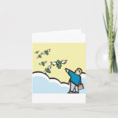 Mann, der mit Flügeln auf Geld zeigt Karte (Vorderseite)