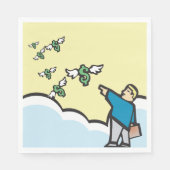 Mann, der mit Flügeln auf Geld zeigt Serviette (Vorderseite)