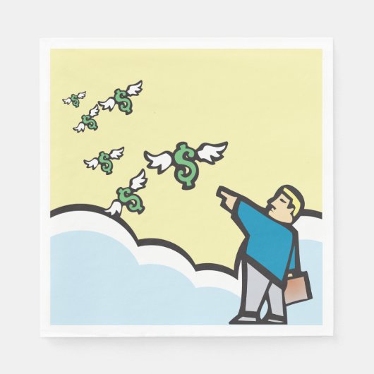 Mann, der mit Flügeln auf Geld zeigt Serviette (Vorderseite)