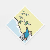 Mann, der mit Flügeln auf Geld zeigt Serviette (Ecke)