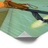 Mann, der zu Fuß Hund in Regen geht Poster (Ecke)