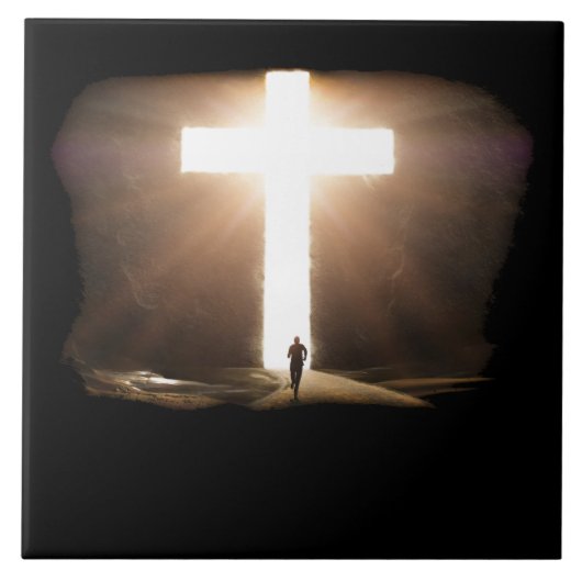 Mann, der zu glühendem Christlichen Kreuz Jesu füh Fliese (Vorderseite)