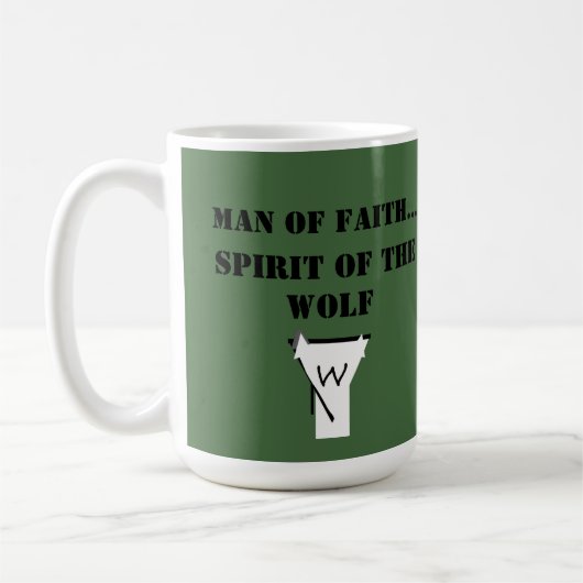 Mann des Glaubens ... Geist des Wolfes SHIRT Kaffeetasse (Links)