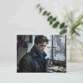 Mann Dichter schönes Portrait Winter kühn Kunst Postkarte (Stehend Vorderseite)