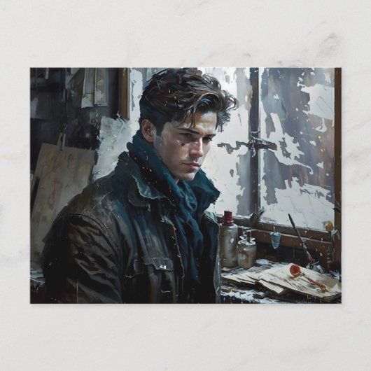 Mann Dichter schönes Portrait Winter kühn Kunst Postkarte (Vorderseite)