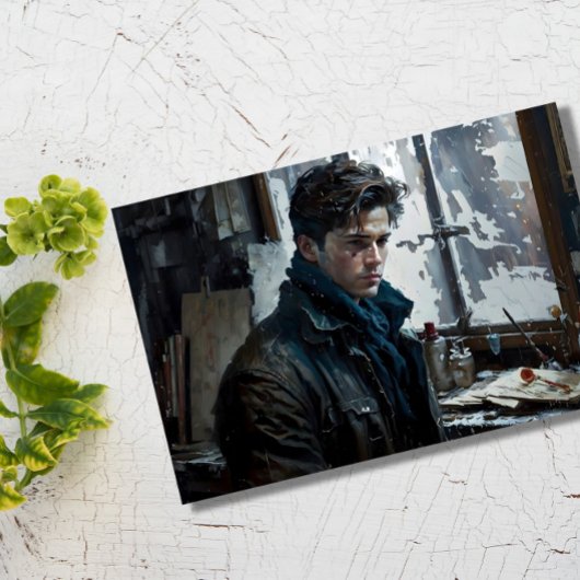 Mann Dichter schönes Portrait Winter kühn Kunst Postkarte