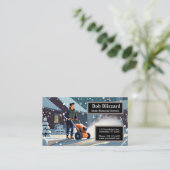 Mann drückt eine Schneefräse Visitenkarte (Stehend Vorderseite)