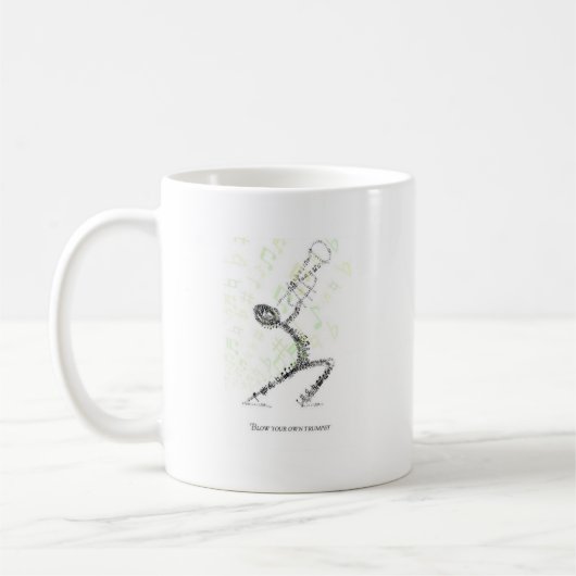 Mann-durchbrennentrompete entworfen unter kaffeetasse (Links)