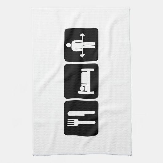 Mann essen Schlaf-Aufzug-Gewichte Küchentuch (Vertikal)