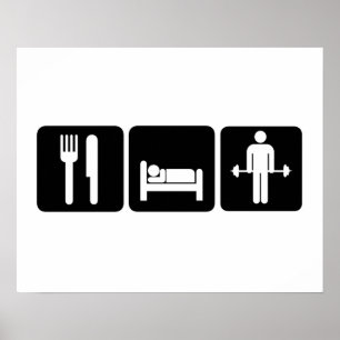 Mann essen Schlaf-Aufzug-Gewichte Poster
