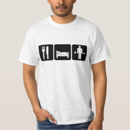 Mann essen Schlaf-Aufzug-Gewichte T-Shirt