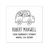 Mann fährt Auto mit Hund Adresse Permastempel (Design)