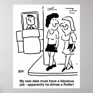 Mann fährt einen Straßenwalze lustige Cartoon Poster