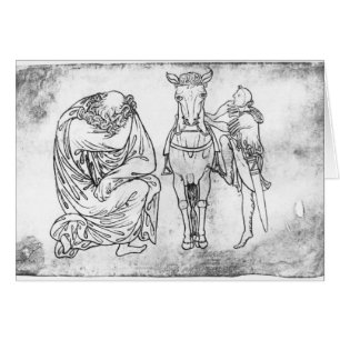 Mann gesetzt, Ritter, der sein Pferd anbringt