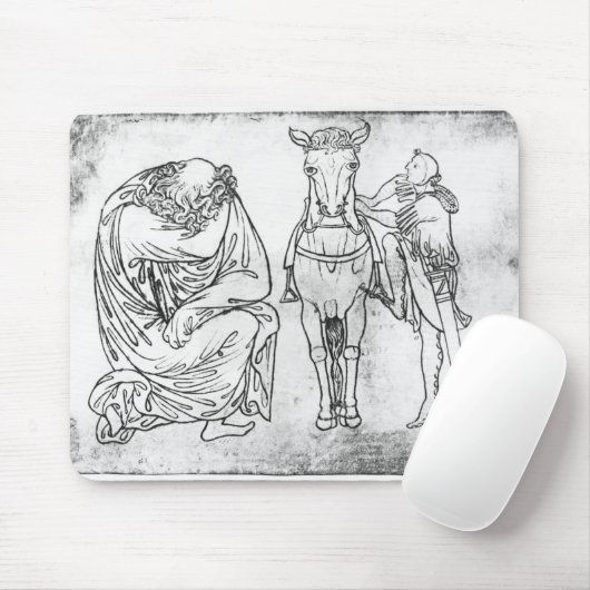 Mann gesetzt, Ritter, der sein Pferd anbringt Mousepad (Mit Mouse)