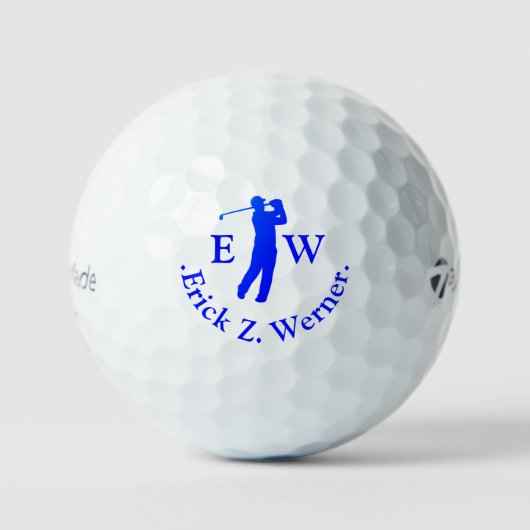 Mann Golfspieler Klassisch Blau Monogramm  Golfball (Vorderseite)