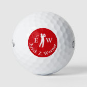 Mann Golfspieler | Rotes Monogramm Golfball (Vorderseite)