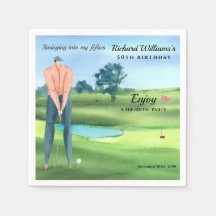 Mann Golfspieler schwingt in meinen 50. Geburtstag