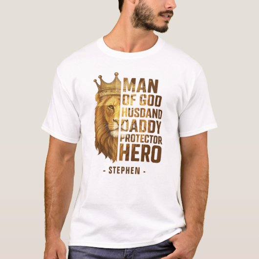 Mann Gottes Löwenkronendesign - Mann, Papa T-Shirt (Vorderseite)