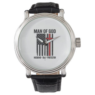 Mann Gottes Patriotisches Kreuz Christliches T-Shi Armbanduhr